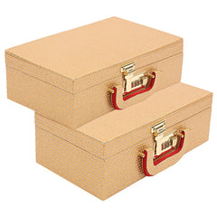 Kuber Industries Multipurpose Wooden Glitter Dot Design 2 Rod Bangle Box/Organizer/Case With Mirror & Number Lock System - Pack of 2 (Gold)-47KM0599