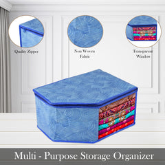 Heart Home Blouse Cover | Clothes Storage Bag | Zipper Wardrobe Organizers | Non-Woven Clothes Organiser | Side Transparent Blouse Organizer | Lahariya-Design | Pack of 6 | Blue