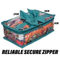 Heart Home Jewellery Kit | Travel Makeup Organizer | Zipper Clouser Cosmetic Kit | 6 Pouch Jewellery Kit | Cosmetic Bag for Women | Bow Flower Jewellery Kit | Sea Green