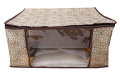 Heart Home Flower Design 3 Piece Non Woven Saree Cover, Large, Golden Brown - CTHH11979,Standard