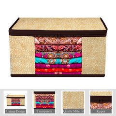 Heart Home Saree Cover | Zip Closure Saree Cover | Clothes Storage Bag | Wardrobe Organiser | Transparent Window Saree Cover | Flower-Design | 9 inch | Pack of 9 | Coffee