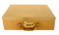 Kuber Industries 3 Rods Bangle Organizer Box Soft Leather Coated Jewelry Storage Case With Small Mirror & Lock System (Gold)