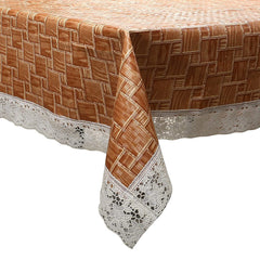 Kuber Industries Flower Design PVC 6 Seater Dining Table Cover - Brown