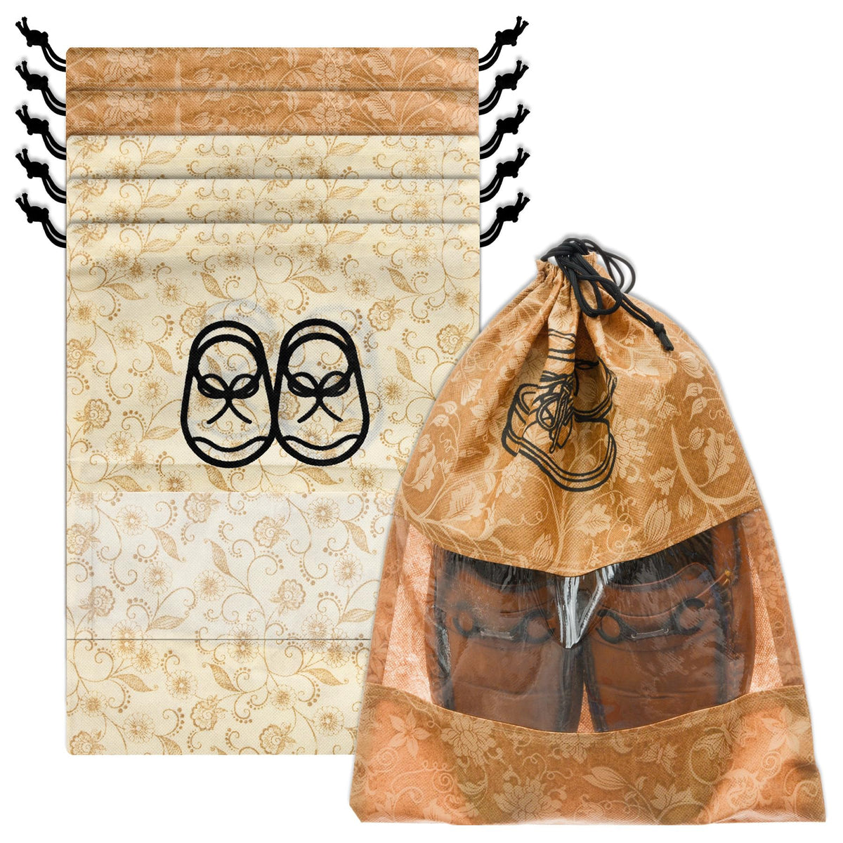 Heart Home Shoe Cover | Travel Shoe Storage Bags | Non-Woven Storage Bag | Shoe Cover with Drawstring | Shoe Organizer with Clear window | Pack of 6 | Multi