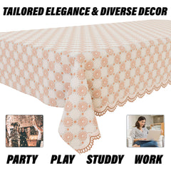 Heart Home Table Cover | Polyvinyl Dining Table Cloth Cover | Center Table Cover | Table Cover for Kitchen Table | Flower Maiva Table Cover for Hall Décor | 54x84 Inch | Brown