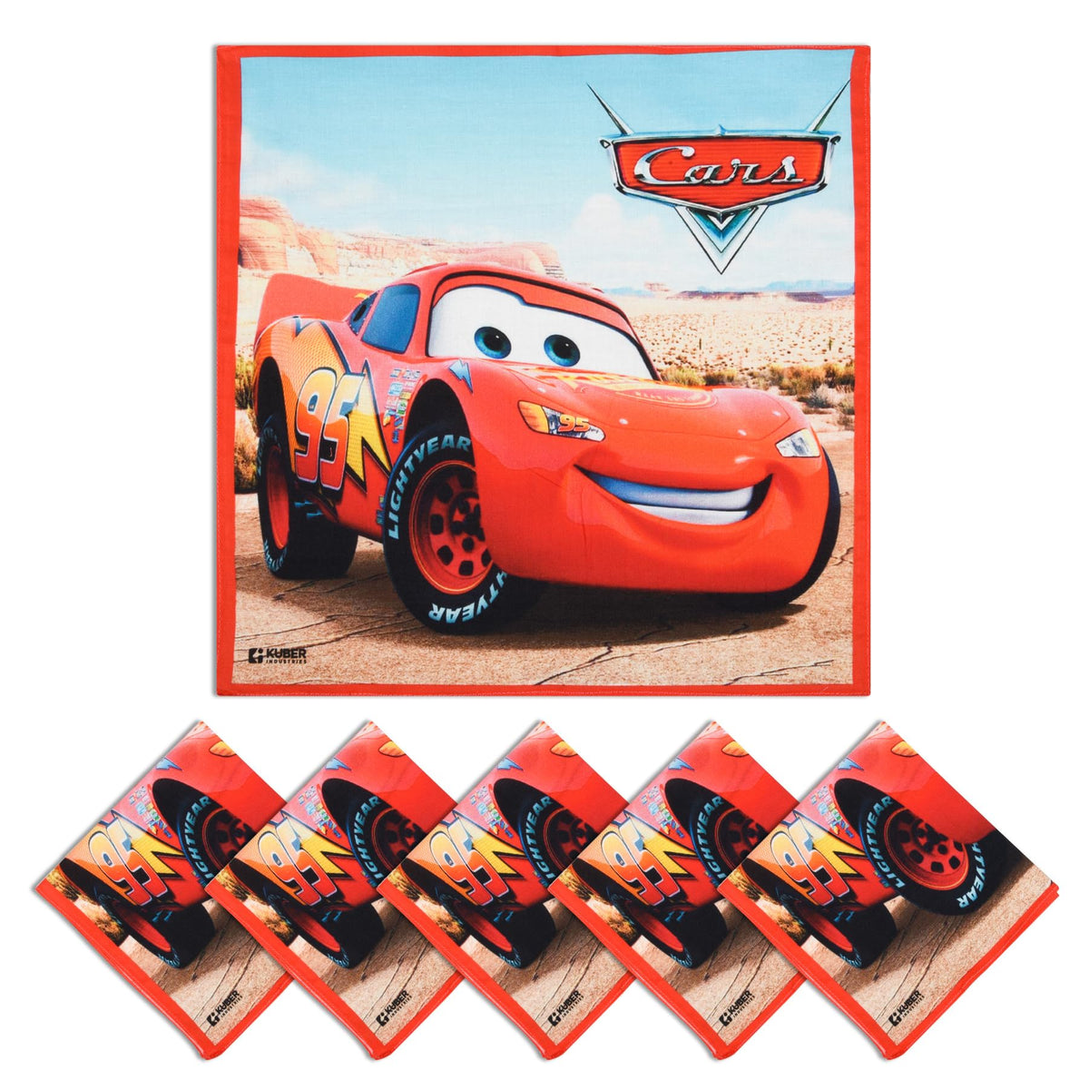 Kuber Industries Disney Car Handkerchiefs | Cotton Handkerchiefs for Boys | Handkerchiefs for Girls | Rumal for Boys & Girls | Hankies for Gifting | Gentle on Skin | Pack of 6 | Red