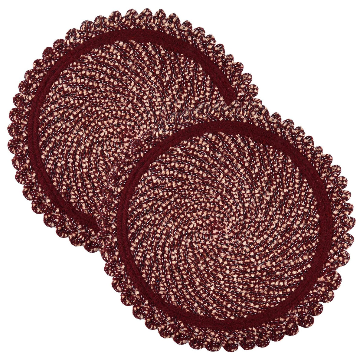 Kuber Industries Door Mat | Round Shape Feather Door Mat | Cotton Reversible Mat | Door Mat for Kitchen | Door Mat for Home | 20 Inch | Large | Pack of 2 | Maroon