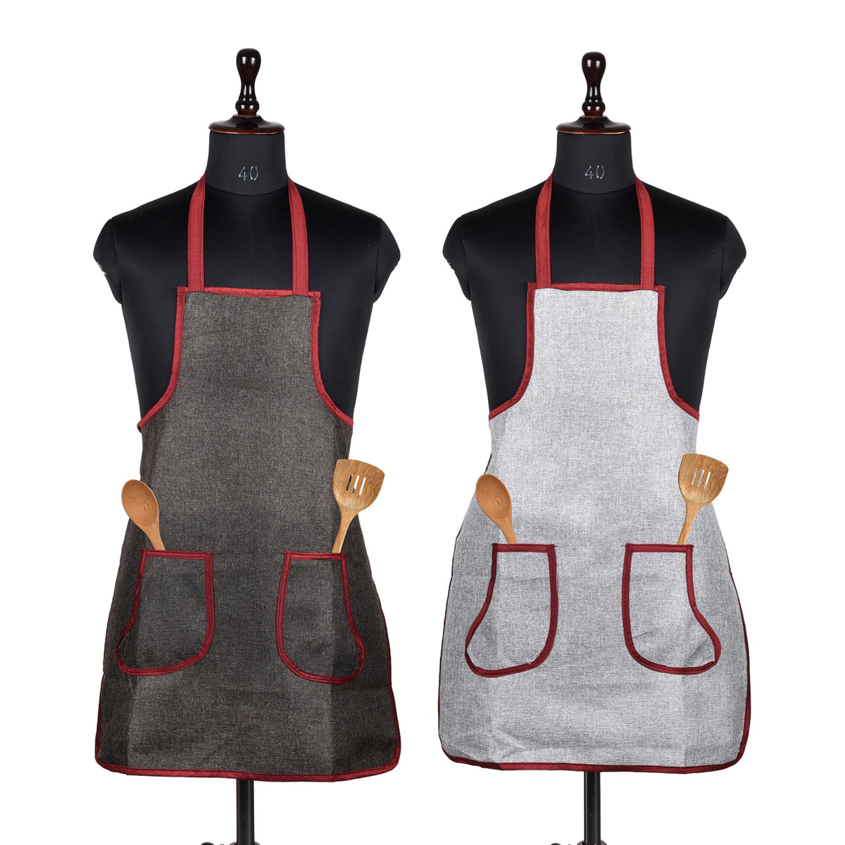Heart Home Apron | Jute 2 Front Pocket Kitchen Apron | Apron for Restaurent | Apron for Housewife | Chef Apron for Kitchen | Water Resistance Apron | Pack of 2 | Multi