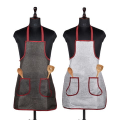 Heart Home Apron | Jute 2 Front Pocket Kitchen Apron | Apron for Restaurent | Apron for Housewife | Chef Apron for Kitchen | Water Resistance Apron | Pack of 2 | Multi