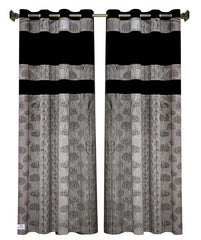 Heart Home Forest Printed 7 ft Door Curtain for Living Room, Bed Room, Kids Room with 8 Eyelet- Pack of 2 (Black & Grey)-Hs43Hearth25611(Polyester_Black)
