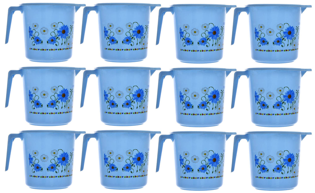 Kuber Industries Floral Printed Virgin Plastic 12 Pieces Bathroom Mug, 1000 ml (Blue)-KUBMART1242