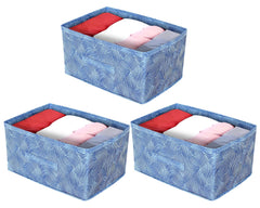 Kuber Industries Lahariya Printed Non-Woven Rectangular Flodable Cloth Storage Box/Drawer- Pack of 3 (Blue)-HS43KUBMART26314