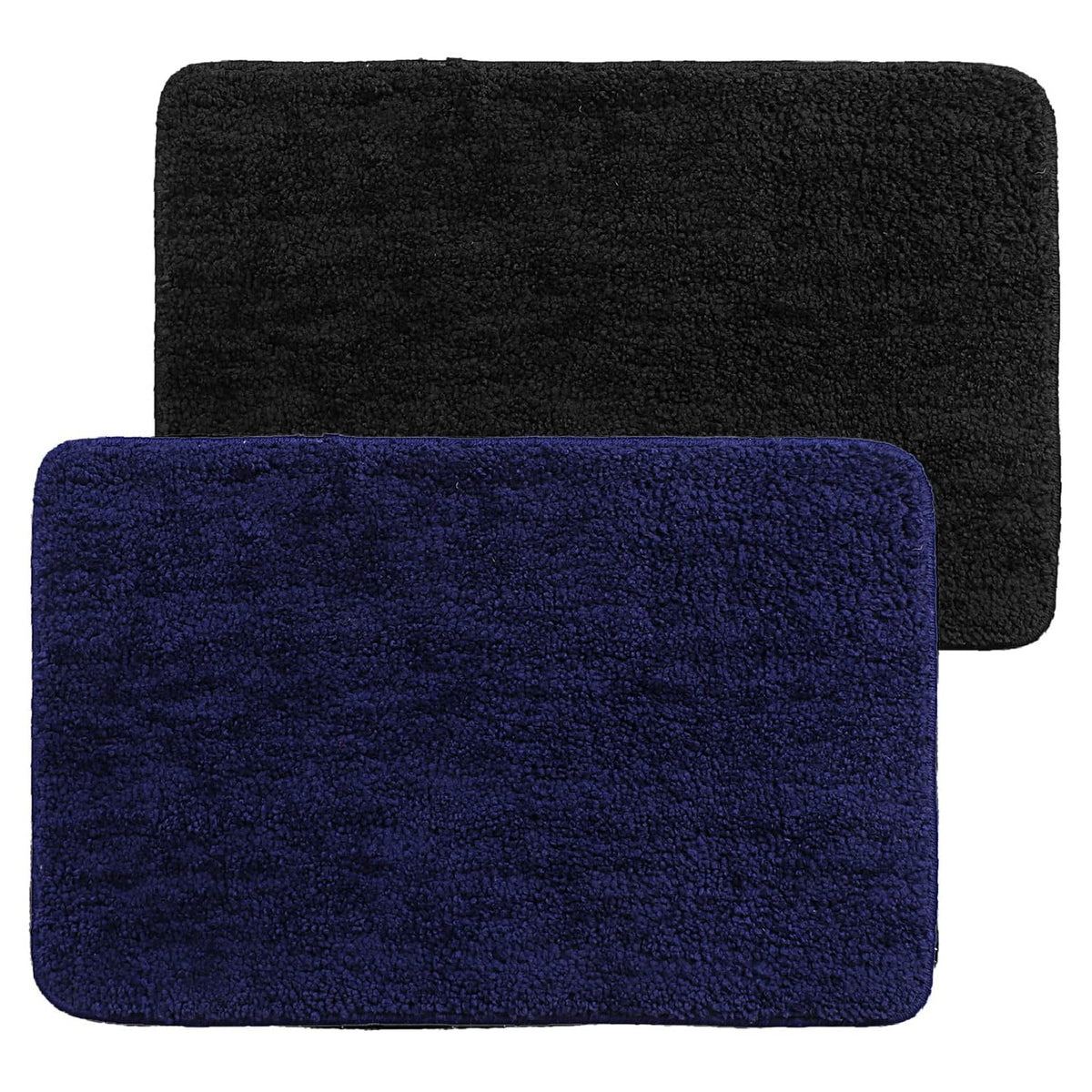 Kuber Industries Microfiber Doormats|Water Absorbant|Soaking Fluffy Velvet Floor mat|Entrance Mat for Kitchen,Bedside,Door,Living,Prayer Room,60x40 cm,Pack of 2 (Blue & Black)