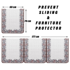 Heart Home Sofa Cover Set|5-Seater Couch Cover|Net Velvet Sofa Slip Cover Set|Sofa Slipcover Set|Sofa Cover for Living Room|Blue Gulab Border Crown Sofa Cover|Cream