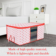 Heart Home Saree Cover & Underbed Stoarge Bag Set | 3 Pieces Saree & 3 Pieces Underbed Storage Bag Combo Set | Zipper Closure & Handle | Dot-Design | Set of 6 | Red