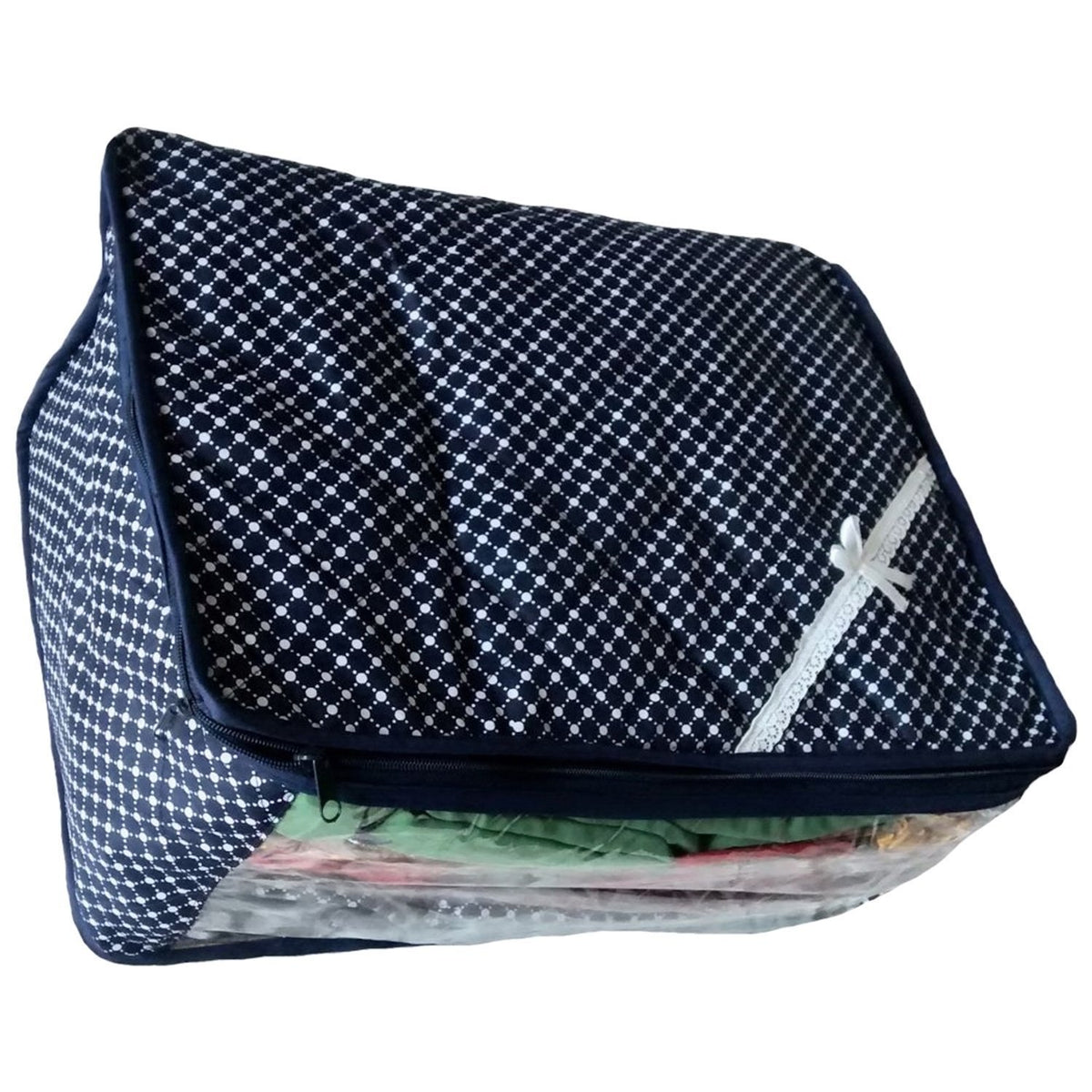 Kuber Industries 3 Layered Quilted Printed Cotton Saree Cover, Blue