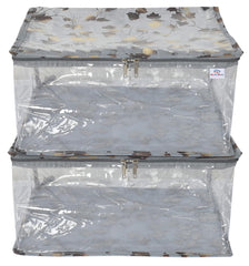 Heart Home Leaf Printed Laminated Transparent Underbed Storage Bag- Pack of 2 (Grey)-HS43HEARTH26135