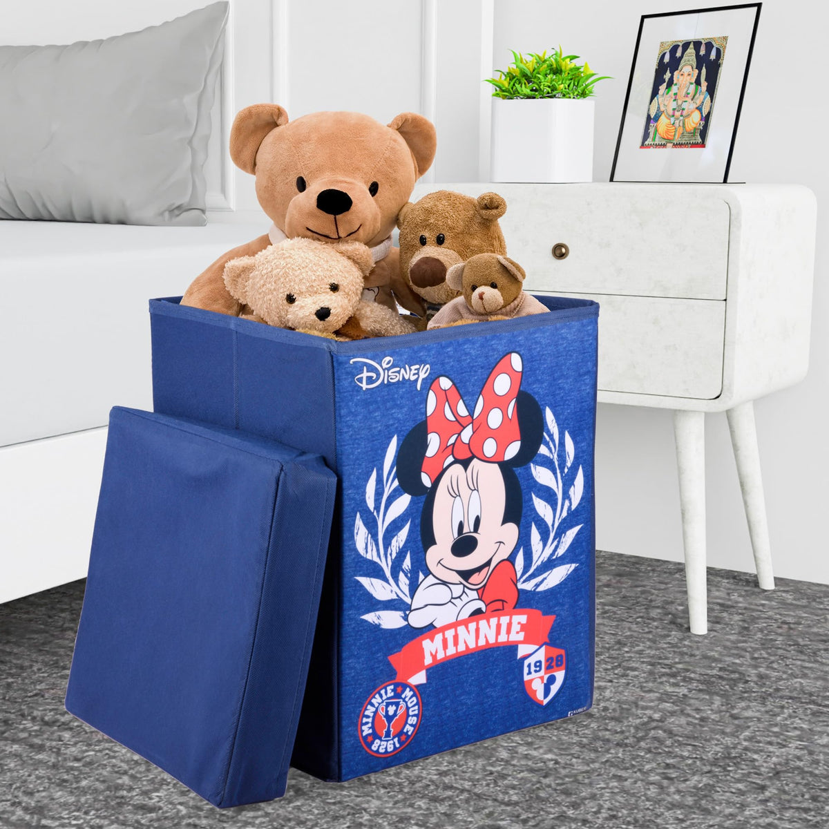 Heart Home Minnie Toy Storage Box | Laundry Basket for Toys | Folding Laundry Basket | Clothes Hamper with Lid & Handles | Storage Basket for Bathroom | 60 LTR | Navy Blue
