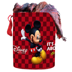 Kuber Industries Disney Mickey Print Round Non Woven Fabric Foldable Laundry Basket, Toy Storage Basket, Cloth Storage Basket with Handles,45 LTR (Set of 2, Maroon)-KUBMART11637