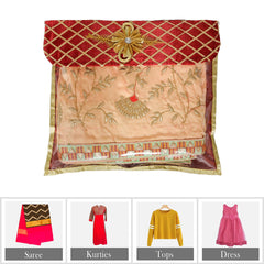 Heart Home Saree Cover | Clothes Storage Bag | Single Packing Saree with Velcro | Wardrobe Organizer | Cloth Stoarge Organizer | Check Jama Brooch-Design | Pack of 9 | Maroon