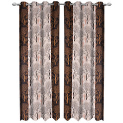 Kuber Industries Tree Design 1 Piece Polyester Eyelet Door Curtain 7 Feet (Brown)-CTKTC14171