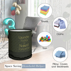 Heart Home Laundry Basket | Non-Woven Round Laundry Basket | Clothes Storage Hamper | Foldable Laundry Bag with Handle | Toy Storage Basket | Golden Dot | 45 LTR | Black