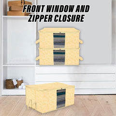 Heart Home Underbed Storage Bag | Clothes Storage Organizer | Blanket Cover with Clear Window | Zipper Closure & Handle Cloth Organizer | Carry-Design | Large | Pack of 4 | Yellow