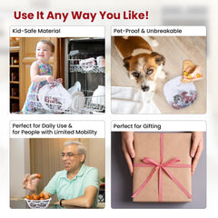 Heart Home 31 Pieces Square Unbreakable Microwave & Dishwasher Safe Melamine Dinnerware Kitchen Crockery Set | Glossy Dinner Sets & Kitchen Set for Home | Keri Floral - White Bowl