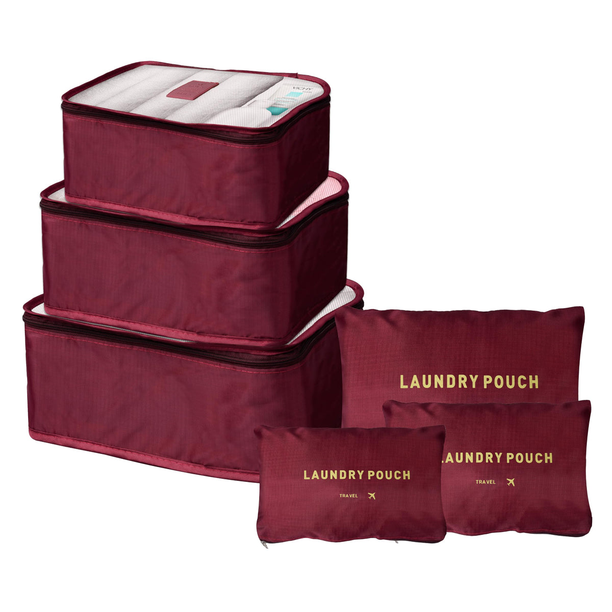 Kuber Industries Pack of 6 Travel Luggage Bag | Toiletry Bag for Jewellery-Watches-Bracelets | Multi-Purpose Storage Bag with Handle | Travel Utility Storage Pouches | LYN16-MRO | Maroon