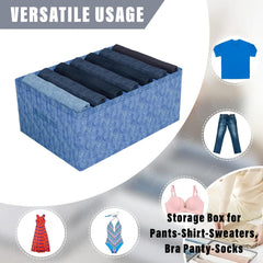 Heart Home Trouser Box | Wardrobe Organizer | Clothes Organizer | Storage Box for Pants-Shirt-Sweaters-Bra Panty-Socks | 7-Grid Closet Organizer | Zig-Zag | Medium | Blue