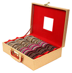 Kuber Industries Stone Design Wooden 3 Rod Bangle Box, Bangle Organizer Box, Watches & Bracelet Organizer With Mirror & Numer Lock System (Gold)-HS_38_KUBMART20953