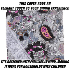 Heart Home Round Table Cover | PVC Table Cloth for Round Tables | 4 Seater Round Table Cloth | 3D Gulab Kitchen Dining Tablecloth | Tabletop Cover | 60 Inch | Black