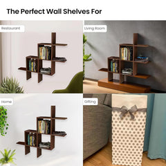 Heart Home Durable Wooden Sturdy & Long Lasting Floating Wall Mount Wooden Wall Shelf for Bedroom & Living Room | Furniture Wall Rack Shelf for Decor | Brown