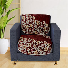 Heart Home Sofa Cover | 3+1 Seater Sofa Slip Cover Set | Side Flower Sofa Cover | Velvet Couch Cover | Sofa Slipcover Set | Sofa Cover for Living Room | Maroon