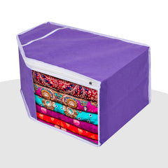 Heart Home Blouse Storage Bag | Clothes Storage Bag | Visible Window Wardrobe Bag | Clothes Organizer | Blouse Cover Bag for Travel | White Piping | Pack of 3 | Purple