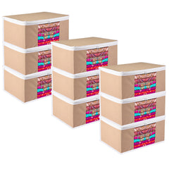 Heart Home Saree Cover | Zip Closure Saree Cover | Clothes Storage Bag | Wardrobe Organiser for Suit | Transparent Window Saree Cover | Plain-White Border | 9 inch | Pack of 9 | Brown