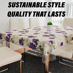 Kuber Industries Dining Table Cover | PVC Table Cover | Reusable Cloth Cover for Table Top | Purple Flower Dining Table Cover | Table Protector Cover | 60x90 Inch | Cream