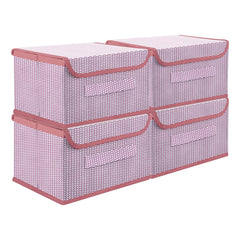 Kuber Industries Drawer Storage Box | Zig Zag Dhakkan Storage Box | Non-Woven Clothes Organizer For Toys | Storage Box with Handle | Small | Pack of 4 | Pink