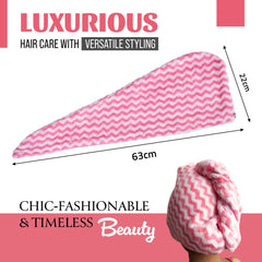 Kuber Industries Hair Wrapper | Hair-Drying Towel | Hair Bathrobe for Women & Girls | Hair Dry Cap Bath Towel | Microfiber Hair Turban Towel | Quick Absorbent Hair Towel | Zig Zag | Pink