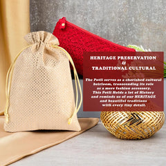 Heart Home Potli | Zari Wedding Potli | Drawstring Closure Potli | Wallet Potli | Christmas Gift Potli | Baby Shower Potli | Traditional Shagun Potli | 7x9 Inch | Medium | Pack of 4 | Golden