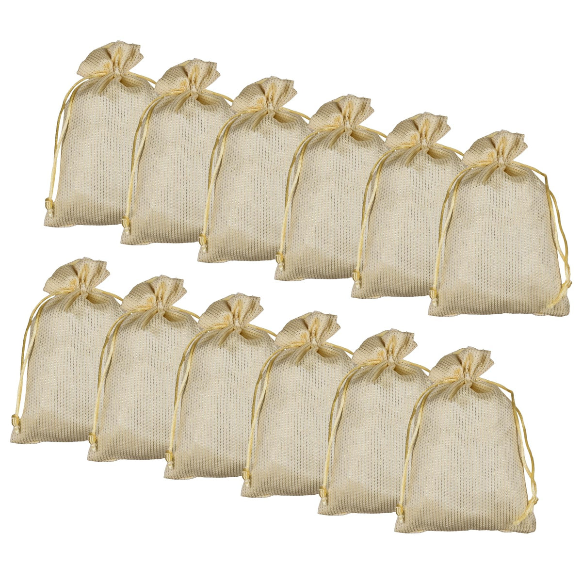 Kuber Industries Potli|Jari Silk Wedding Potli|Drawstring Closure Potli|Wallet Potli|Christmas Gift Potli|Baby Shower Potli|Traditional Shagun Potli|7x9 Inch|Medium|Pack of 12|Cream