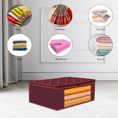 Heart Home Saree Cover | Clothes Storage Bag | Storage Organizer Bag | Zip Closure Saree Cover | Wardrobe Organizer | Dot Border-Design | 6 Inch | Pack of 9 | Maroon