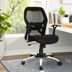 Kuber Industries Ergonomic Office Chairs for Work From Home | Comes with Manual Height Adjustable, Armrest, Headrest & 2D Lumbar Support | Comfy Study Chair for Students with Wheels | Black