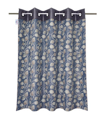 Heart Home Silk Decorative 7 Feet Door Curtain | Leaf Print Blackout Drapes Curtain with 8 Eyelet for Home & Office, Pack of 2 (Blue)