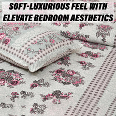 Kuber Industries Double Bedsheet with 2 Pillow Covers | 160 TC Premium Cotton Bedsheet for Double Bed | Bedsheet for Living Room-Home & Hotels | Spain Flower Lining | 100x108 Inch | Green