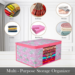 Heart Home Saree Cover | Zip Closure Saree Cover | Clothes Storage Bag | Wardrobe Organiser | Transparent Window Saree Cover | Flower Patta-Design | 9 inch | Pack of 9 | Pink