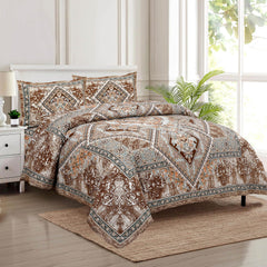 Kuber Industries Double Bedsheet with 2 Pillow Covers | 186 TC Premium Cotton Bedsheet for Double Bed | Bedsheet for Living Room-Home & Hotels | Arabic Beauty Flower Square | 100x108 Inch | Brown
