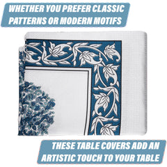 Heart Home Dining Table Cover | Tabletop Cover | Table Buffet Cover | Table Linen Cover | 6-Seater Table Cloth | Table Cloth Cover | Blue Tree | DTC | 60x90 Inch | White