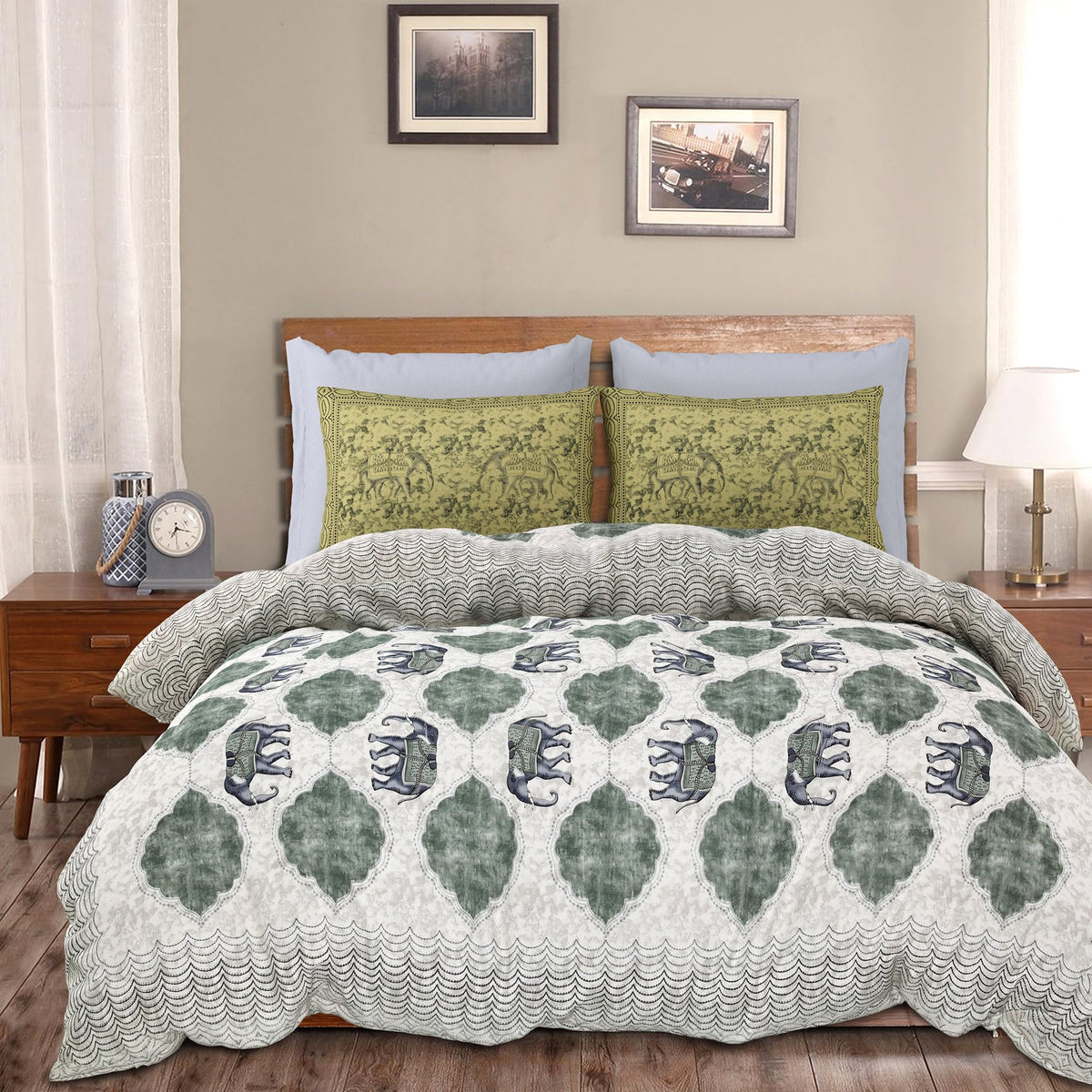 Kuber Industries Double Bedsheet with 2 Pillow Covers | 186 TC Premium Cotton Bedsheet for Double Bed | Bedsheet for Living Room-Home & Hotels | Embroidery Elephant | 100x108 Inch | Gray