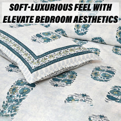 Kuber Industries Double Bedsheet with 2 Pillow Covers | 160 TC Premium Cotton Bedsheet for Double Bed | Bedsheet for Living Room-Home & Hotels | Dezier Flower Boota | 90x108 Inch | Green